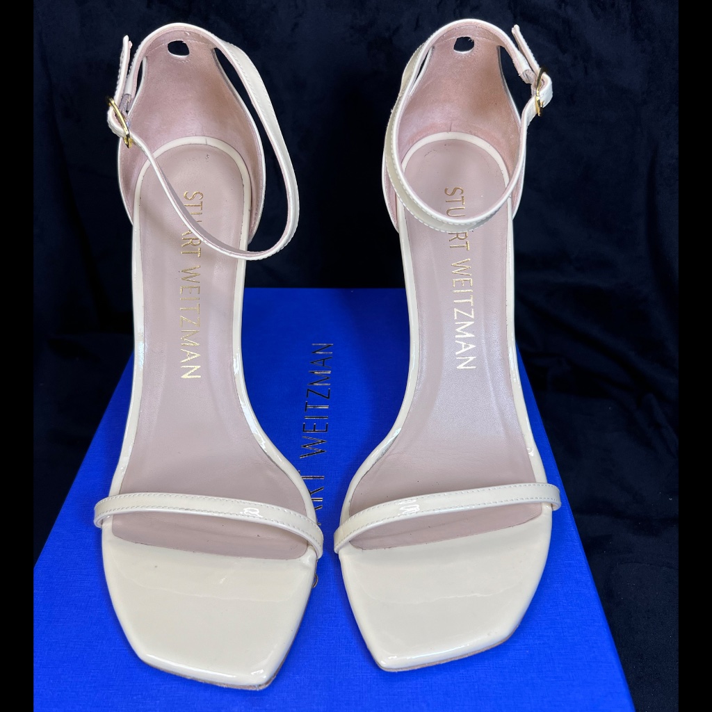 Stuart Weitzman Size 11.5 Nudist Curve 100 Sandal Leather Vanilla Ankle-Strap